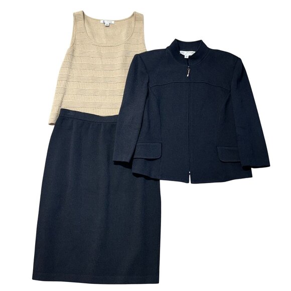 St. John Collection Set Black Zip Jacket Sleeveless Knit Top & Black Skirt - Picture 10 of 10